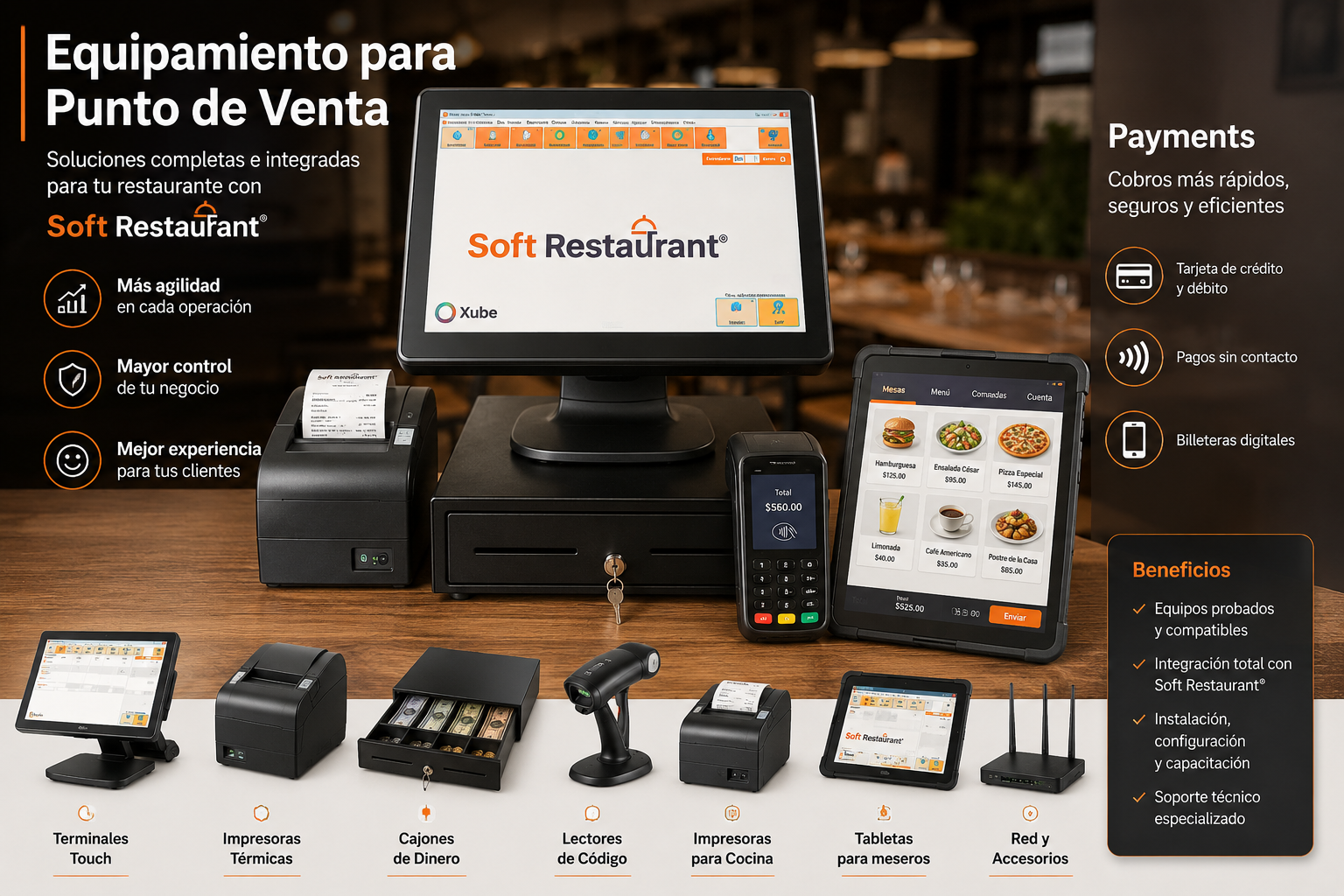Equipamiento para punto de venta Soft Restaurant